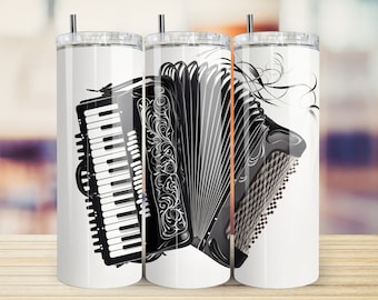 Akordeon 20oz i 30oz Skinny Straight Tumbler Wrap Seamless Design, Music Minimalist Tumbler Sublimacja PNG Pobieranie Cyfrowe