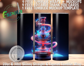 May include: A colorful graphic design of a hookah on a black background. This design is for a 20oz or 30oz skinny straight or tapered tumbler wrap.