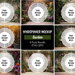 8x Garden Wind Spinner Mockup Bundle, Floral|Plant|Greenery Designs, High Quality Transparent Mockup PNG&JPG, Editable in Canva/Photoshop