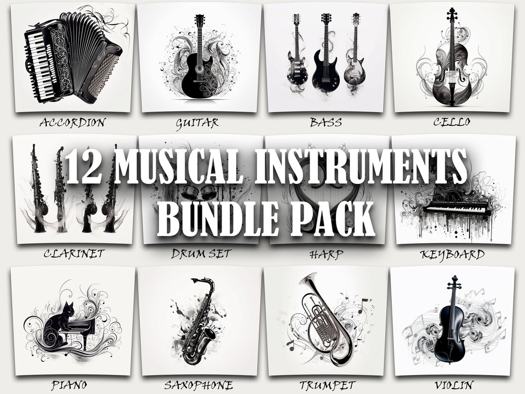 Musical Instrument Tumbler Wrap Bundle: Seamless PNG Designs (digital ...