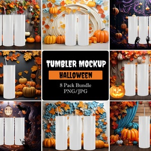 8x Autumn Straight Tumbler Mock Up Bundle, Halloween/Thanksgiving/Fall Gathering Themed High Quality Transparent PNG&JPG, Canva Photoshop
