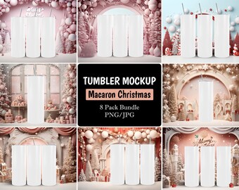 Christmas Tumbler Mockup Bundle: Macaron Theme (PNG & JPG)