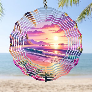 Sunset Beach Wind Spinner PNG do pobrania cyfrowego, pliki obrazów okrągłych i kwadratowych do 8/10/12-calowego projektu sublimacji WindSpinner
