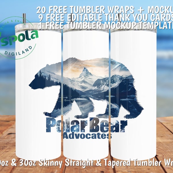 Polar Bear 20oz&30oz Tumbler Wrap Seamless Design, Straight Skinny/Tapered Tumbler Sublimation PNG Digital Download