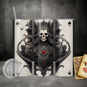 Teschio Poker Queen Tumbler Wrap, Design senza cuciture a tema Poker, 20oz&30oz Tumbler dritto/affusolato Sublimazione PNG Download digitale