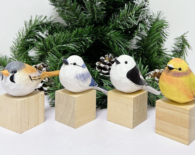 Handmade Wood Carving Bird Miniature Figurine - Hand Carved Painted Bird Ornaments and Gifts for Bird Lovers