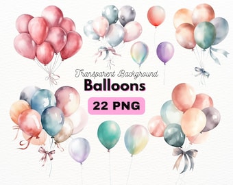 Pastel Balloons PNG Bundle, Digital Crafts Designs Transparent, Balloon Clipart, Birthday Balloons PNG, Commercial Use