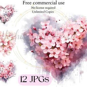 Sakura Heart Clipart - Cherry blossom - Japanese Sakura- Card Making, Mixed Media, Digital Paper Craft - Commercial Use - Digital Download