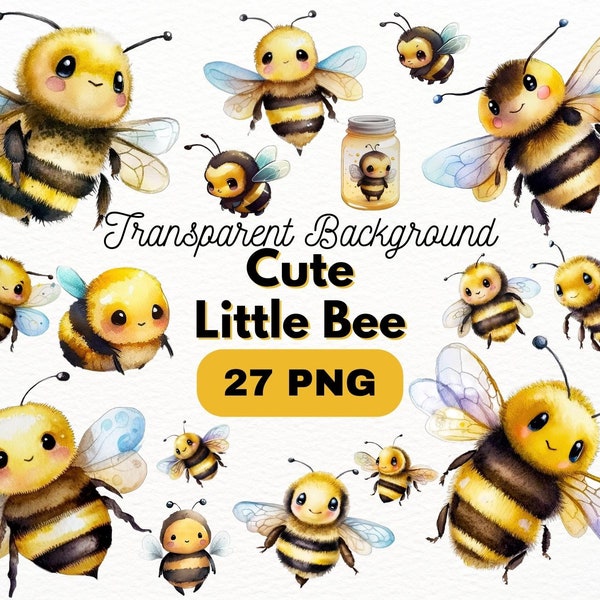 Watercolor Cute Bumblebee Bundle, Digital Crafts Designs Transparent, Bee Clipart, Bees Clipart, Honey Bee PNG, Commercial Use