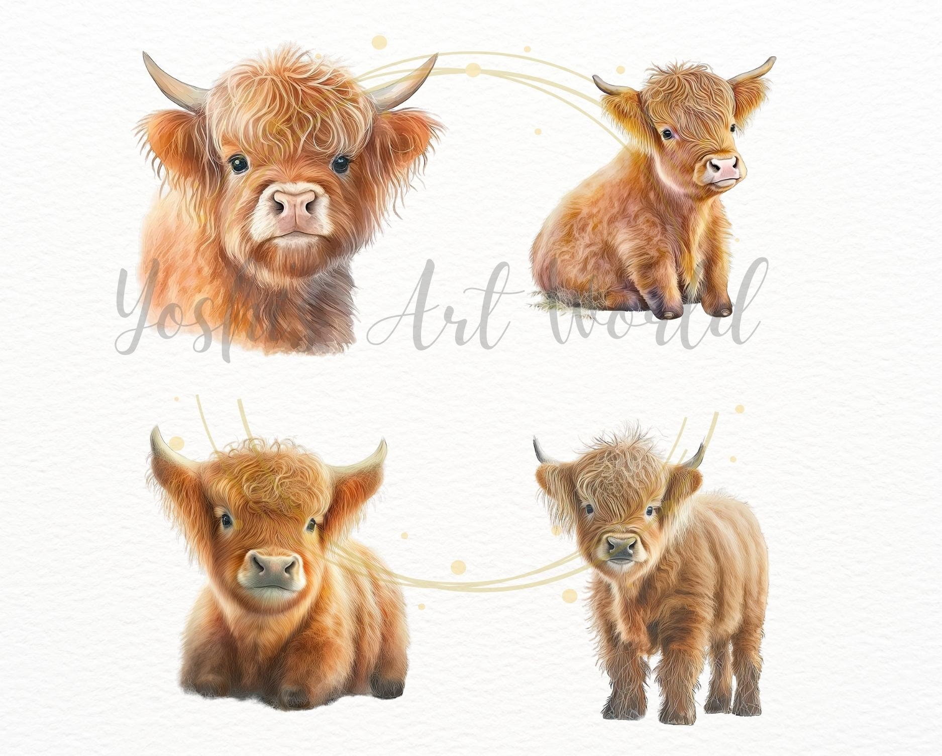 Cute Highland Cow PNG Bundle, Digital Crafts Designs Transparent, Baby ...