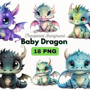Cute Baby Dragon PNG Bundle, Digital Crafts Designs Transparent, Dragon Clipart, Dragon PNG, Commercial Use