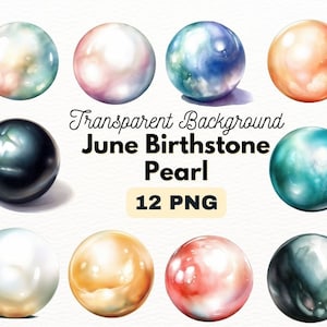 Watercolor June Birthstone Pearl PNG Bundle, Digital Crafts Designs Transparent, Pink Pearl Clipart, Black Pearl Clipart, Commercial Use