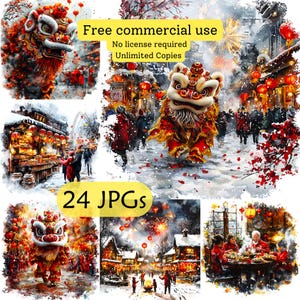 Clipart de Año Nuevo Chino - 24 JPG de alta calidad - Scrapbooking, manualidades, diseño digital - Uso comercial - Descarga digital