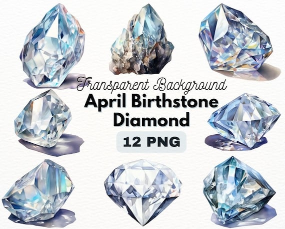 Watercolor April Birthstone Diamond PNG Bundle, Digital Crafts Designs Transparent, Crystals Clipart, Clear Crystal Clipart, Commercial Use