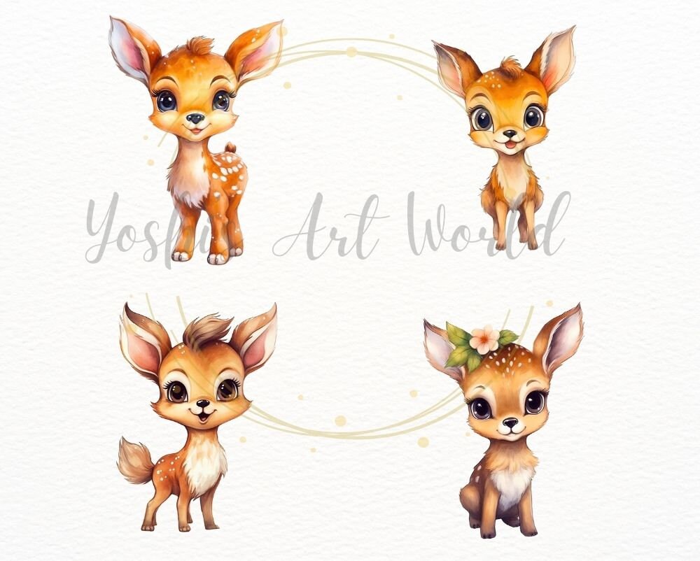 Watercolor Cute Baby Deer PNG Bundle, Digital Crafts Designs ...