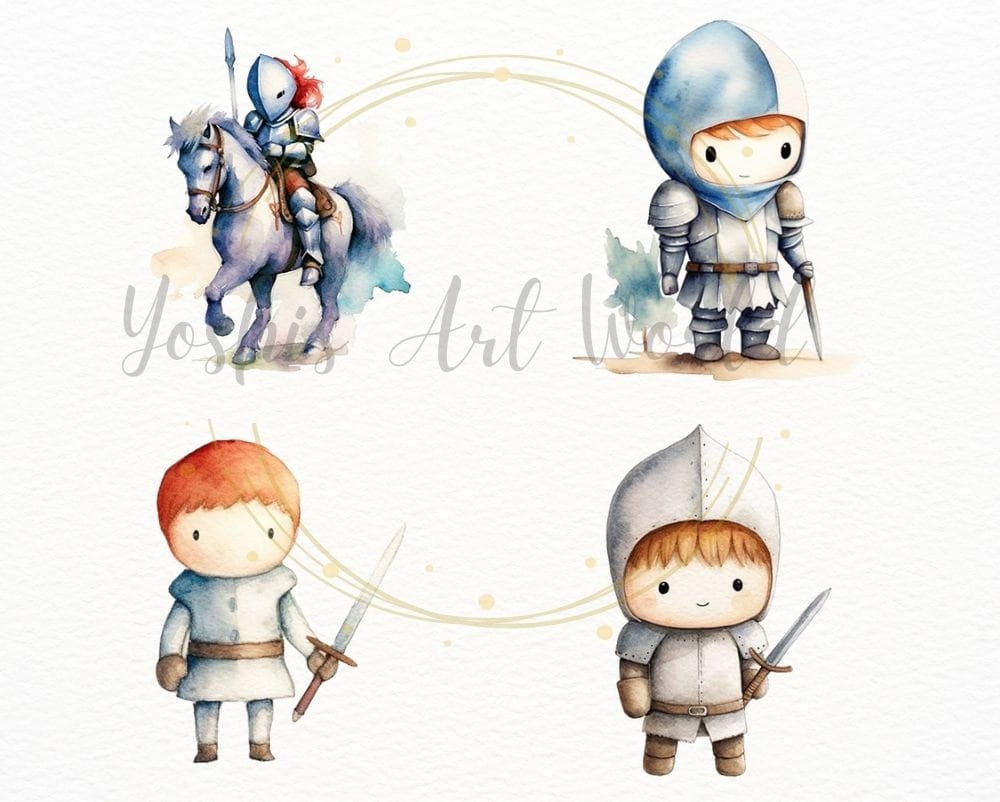 Watercolor Cute Knight PNG Bundle, Digital Crafts Designs Transparent ...