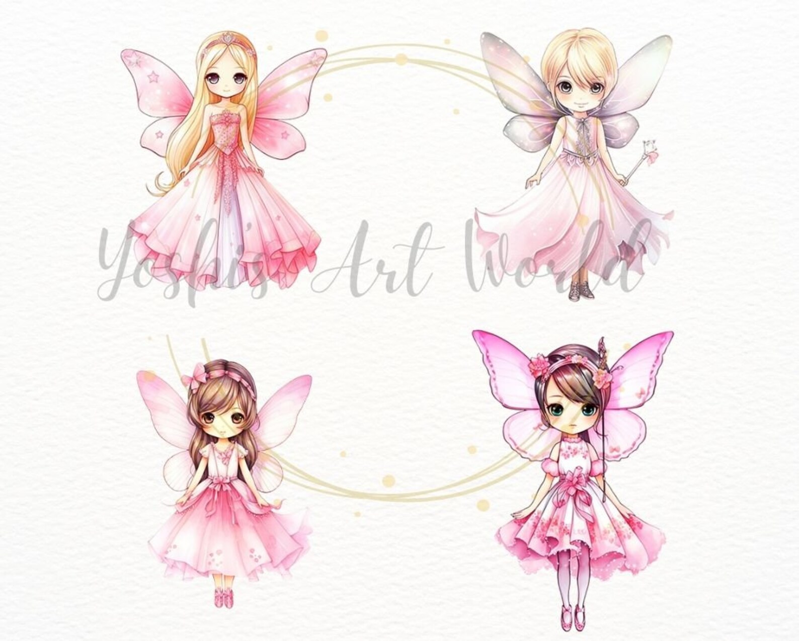 Watercolor Cute Pink Butterfly Fairy Princess PNG Bundle, Digital ...