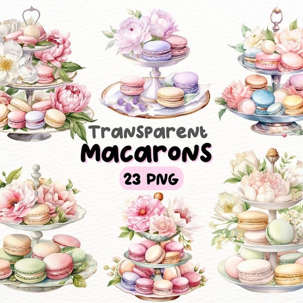 Macaron aquarelle avec Floral PNG Bundle, Digital Crafts Designs Transparent, Sweet Treats Clipart, Pastel Macaron Clipart, Commercial Use