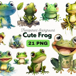 Grenouille mignonne PNG Bundle, Digital Crafts Designs Transparent, Little Frogs Clipart, Animal PNG, Commercial Use