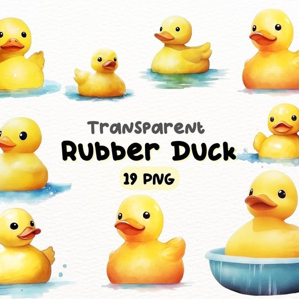 Watercolor Rubber Duck PNG Bundle, Digital Crafts Designs Transparent, Rubberduck Clipart, Bath Toy Clipart, Commercial Use