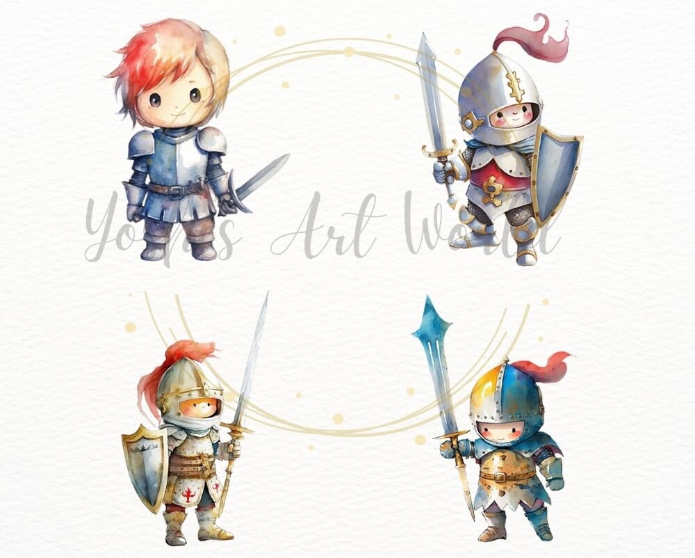 Watercolor Cute Knight PNG Bundle, Digital Crafts Designs Transparent ...