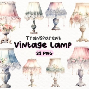 Lace Vintage Lamp PNG Bundle, Digital Crafts Designs Transparent, Lace Lamp Clipart, Antique Decor Clipart, Commercial Use