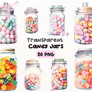 Watercolor Candy Jars PNG Bundle, Digital Crafts Designs Transparent, Sweet Treats Clipart, Jar of Sweets Clipart, Commercial Use