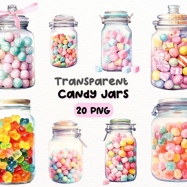 Aquarelle Candy Jars PNG Bundle, Digital Crafts Designs Transparent, Sweet Treats Clipart, Jar of Sweets Clipart, Commercial Use