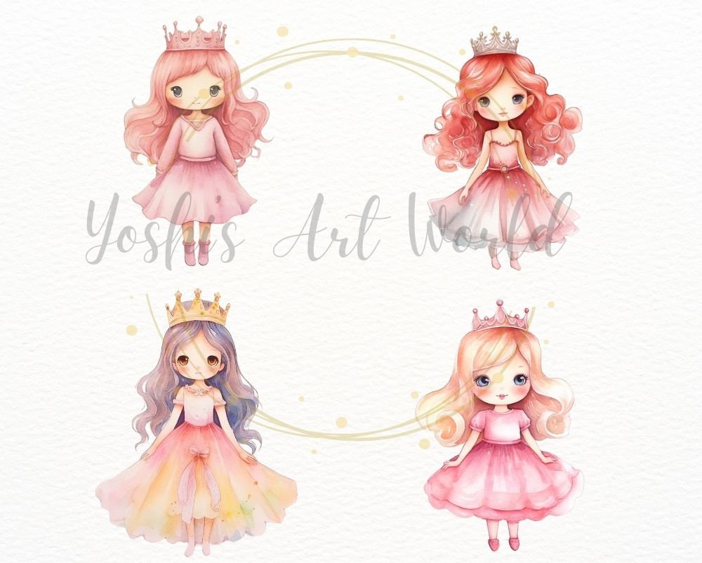 Watercolor Cute Princess PNG Bundle, Digital Crafts Designs Transparent ...