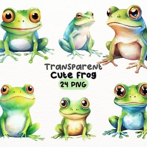 Cute Frog PNG Bundle, Digital Crafts Designs Transparent, Baby Frog Clipart, Adorable Amphibian Clipart, Commercial Use
