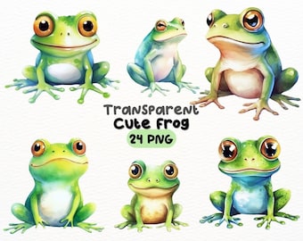 Cute Frog PNG Bundle, Digital Crafts Designs Transparent, Baby Frog Clipart, Adorable Amphibian Clipart, Commercial Use