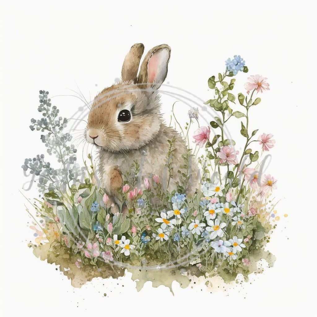 Bunnies With Flower Clipart - 10 High Quality Jpgs - Digital Planner ...