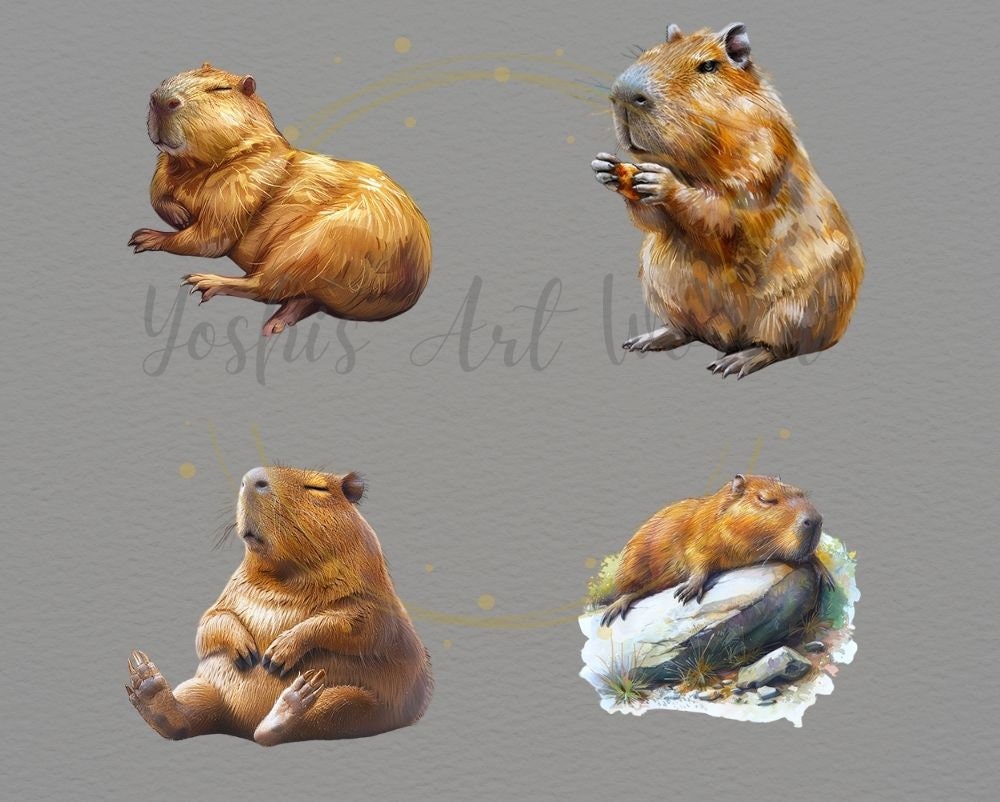 Watercolor Capybara PNG Bundle, Digital Crafts Designs Transparent ...