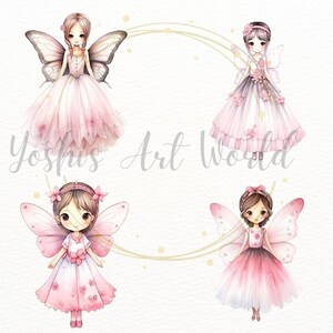 Watercolor Cute Pink Butterfly Fairy Princess PNG Bundle, Digital ...
