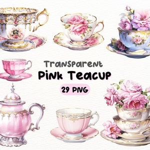 Pacchetto PNG tazza da tè rosa vintage, disegni di artigianato digitale trasparenti, clipart tazza da tè, clipart tazza antica, uso commerciale
