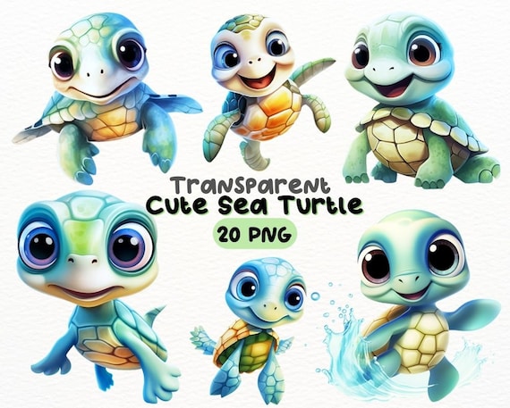 Watercolor Cute Sea Turtle PNG Bundle, Digital Crafts Designs Transparent, Baby Turtle Clipart, Nursery art Clipart, Commercial Use