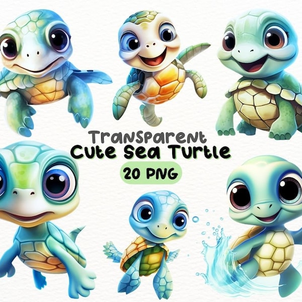 Watercolor Cute Sea Turtle PNG Bundle, Digital Crafts Designs Transparent, Baby Turtle Clipart, Nursery art Clipart, Commercial Use