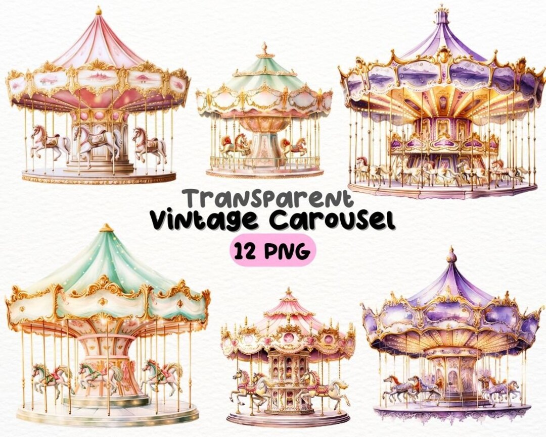 Watercolor Vintage Carousel PNG Bundle, Digital Crafts Designs ...