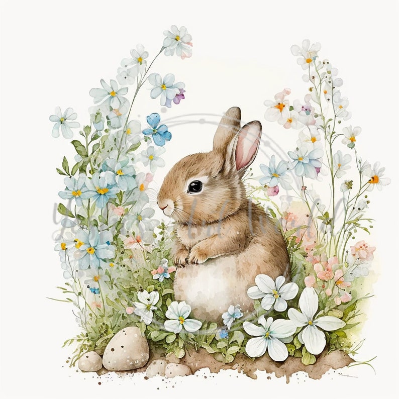 Bunnies With Flower Clipart - 10 High Quality Jpgs - Digital Planner ...