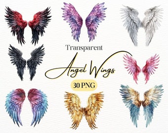 Watercolor Angel Wings PNG Bundle, Digital Crafts Designs Transparent, Angel Wings Clipart, Heavenly Wings Clipart, Commercial Use