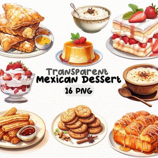 Watercolor Mexican Dessert PNG Bundle, Digital Crafts Designs Transparent, Sweet Clipart, Fiesta Clipart, Commercial Use