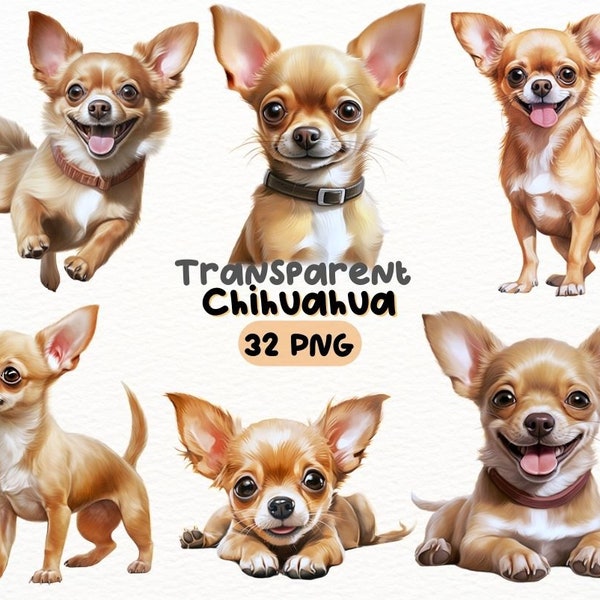 Aquarelle Chihuahua PNG Bundle, Digital Crafts Designs Transparent, Dog Clipart, Cute Brown Chihuahua Clipart, Utilisation commerciale
