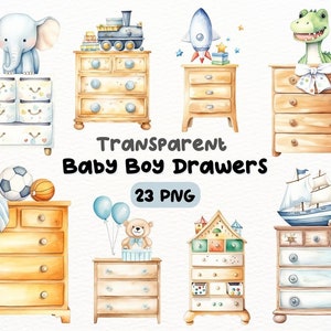Aquarel Baby Boy Lades PNG Bundel, Digital Crafts Designs Transparant, Kwekerij Meubilair, Baby Dresser Clipart, Commercieel Gebruik