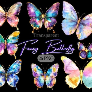 Bundle de papillons fantaisie aquarelle, créations manuelles numériques Transparents, clipart papillon, papillons PNG, usage Commercial