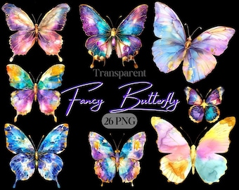 Aquarel Fancy Gold Foil Butterfly Bundel, Digitale Ambachten Ontwerpen Transparant, Butterfly Clipart, Vlinders PNG, Commercieel Gebruik
