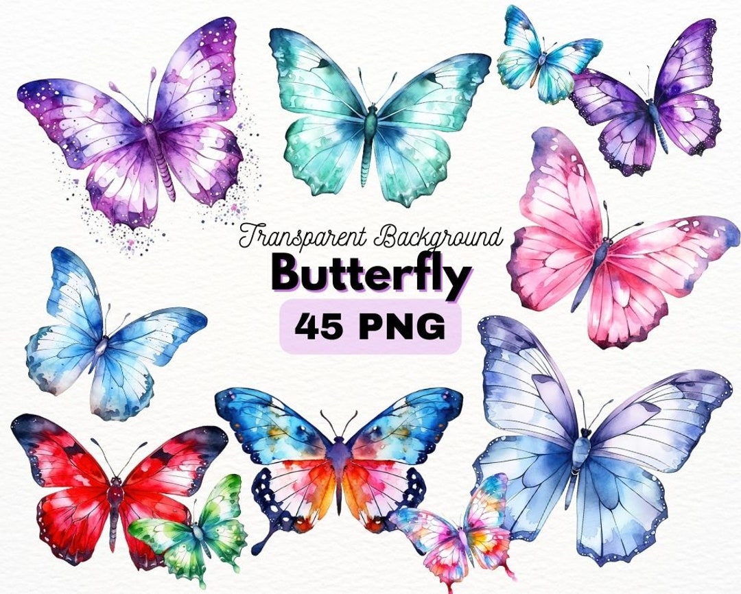 Watercolor Butterfly Bundle, Digital Crafts Designs Transparent ...
