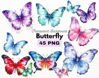 Watercolor Butterfly Bundle, Digital Crafts Designs Transparent, Butterfly Clipart, Butterflies PNG, Commercial Use