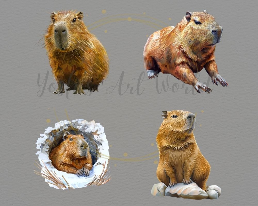 Watercolor Capybara PNG Bundle, Digital Crafts Designs Transparent ...