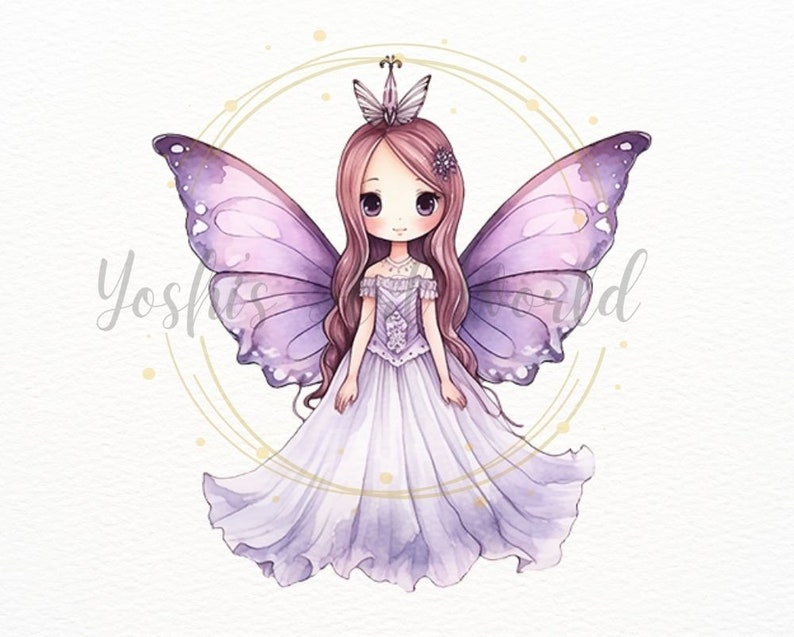 Watercolor Cute Purple Butterfly Fairy Princess PNG Bundle, Digital ...