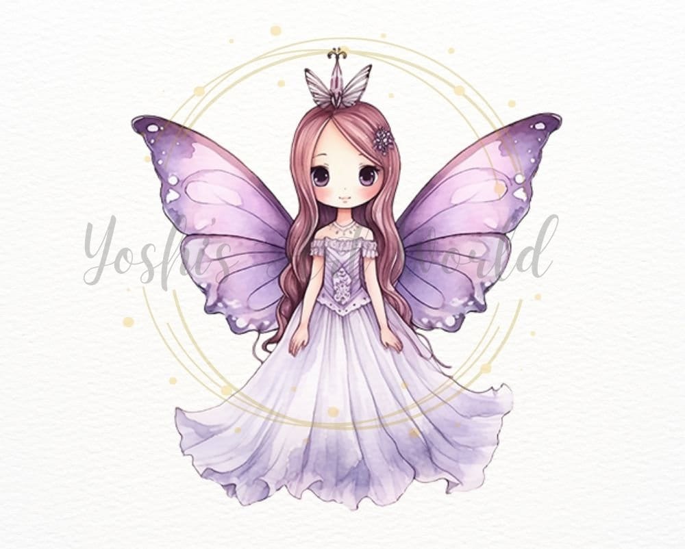 Watercolor Cute Purple Butterfly Fairy Princess PNG Bundle, Digital ...